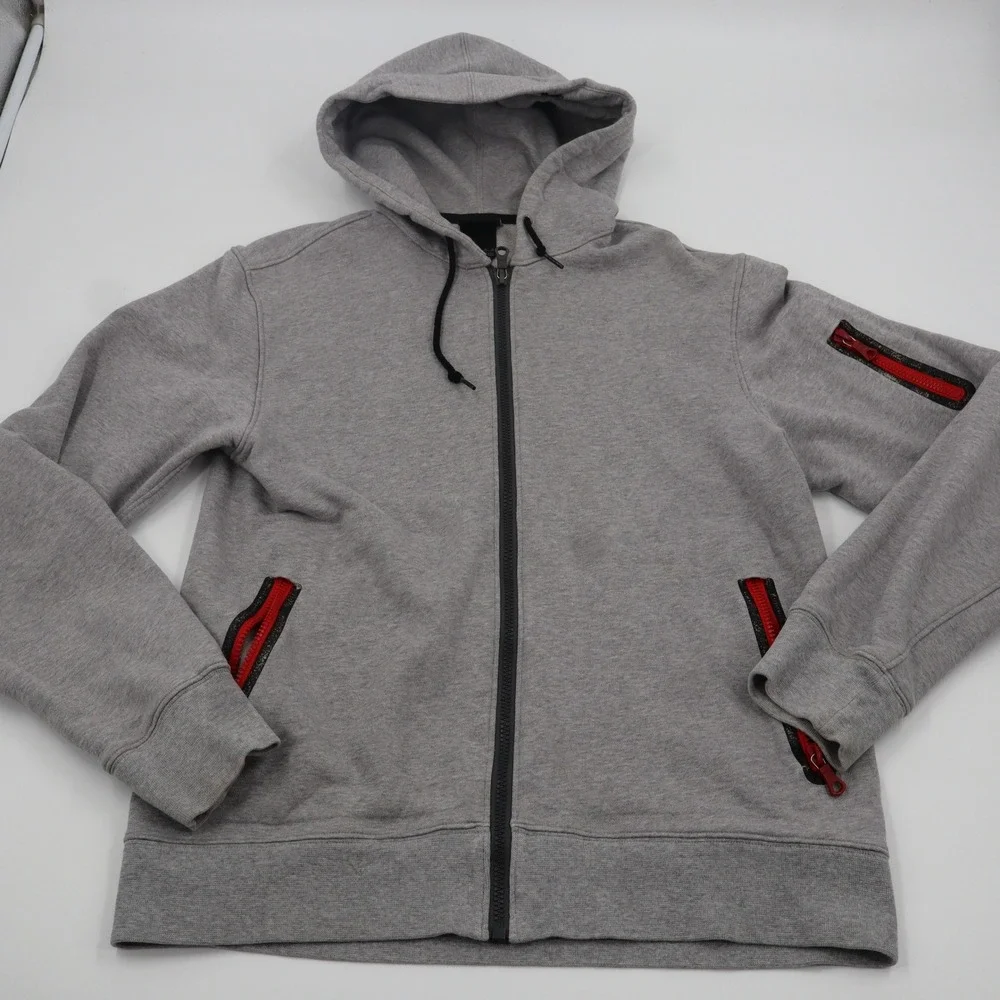 Nike Sportswear Hoodie Mens‎ Medium Grey Red Bonded Zip Tech Fleece NSW Full Zip